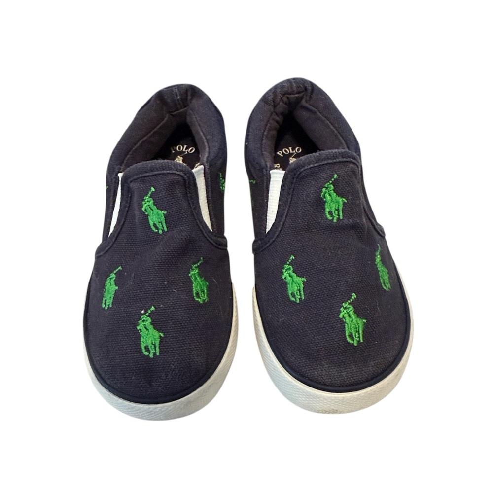 Ralph Lauren Blue with Green Polo Horse Slip on Toddler Size 7.5